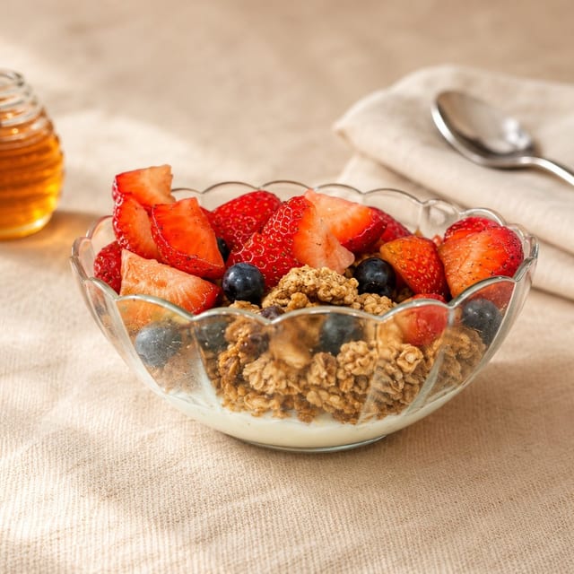Granola, Greek Yogurt, and Fresh Berries.